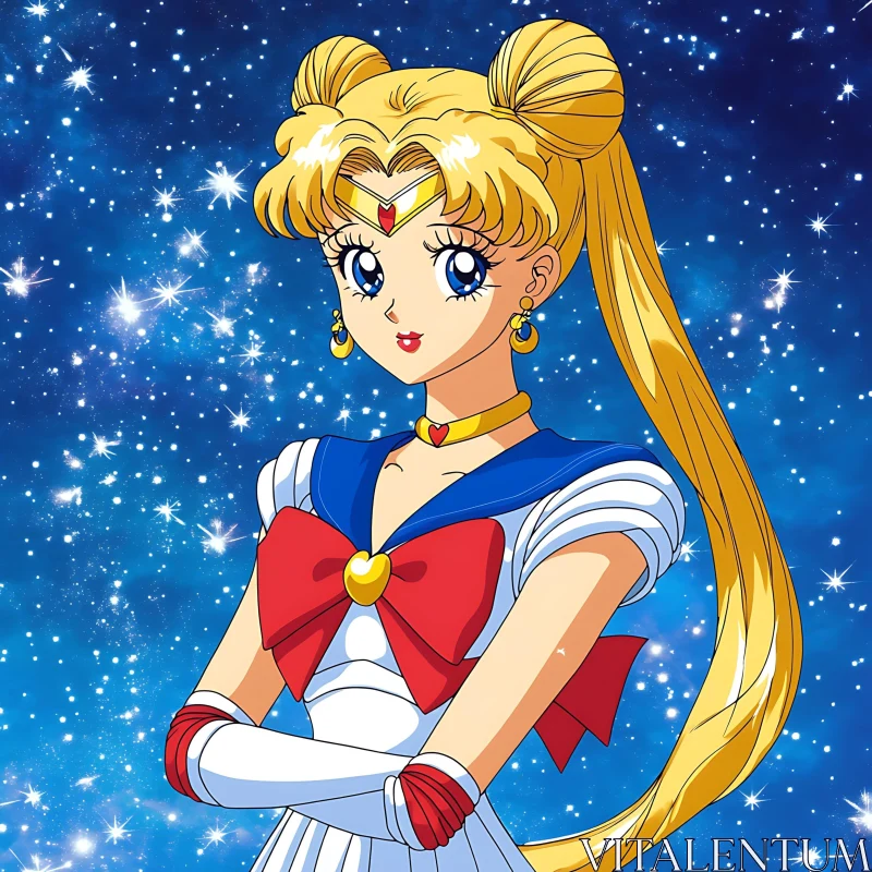 Blonde Anime Heroine in Space AI Image