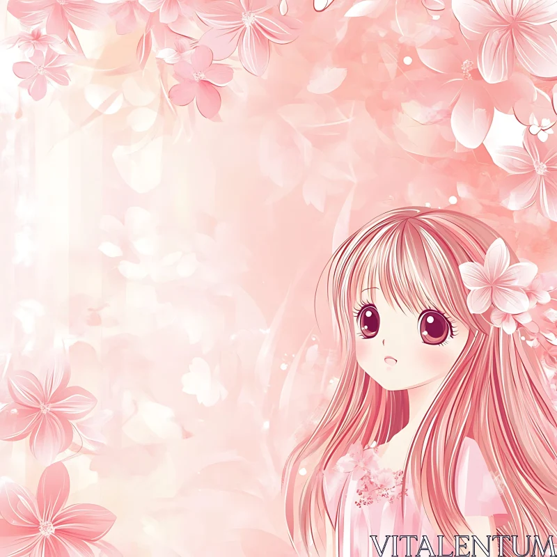 Anime Girl in a Floral Fantasy AI Image