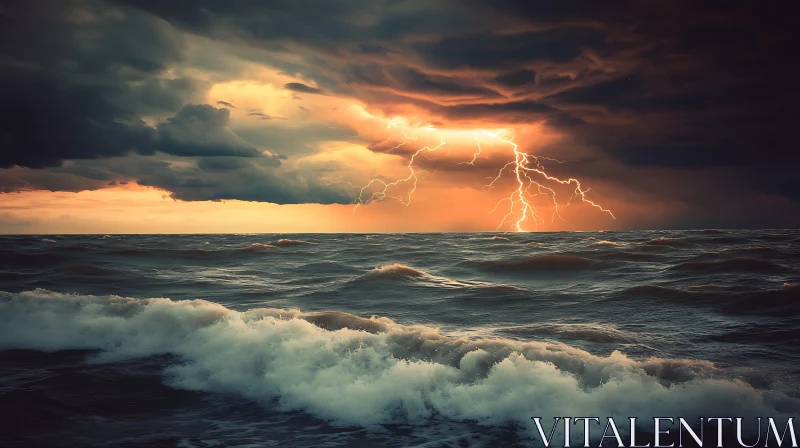 Stormy Sea with Lightning AI Image