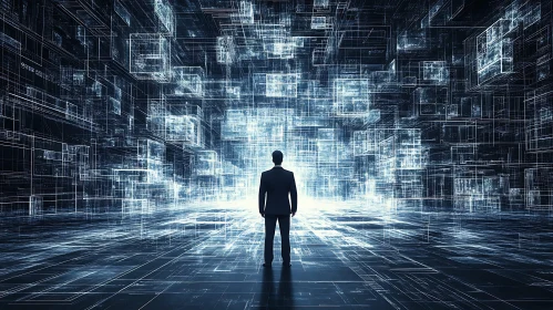 Figure in Abstract Tech World