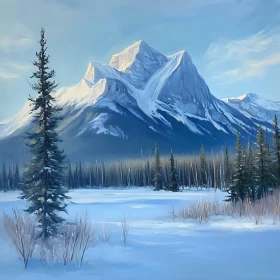 Winter Mountain Scene with Frozen Lake