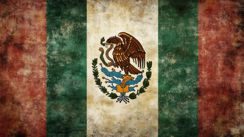 Grunge Style Mexican National Flag Art