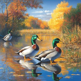 Ducks in Autumnal Reflection