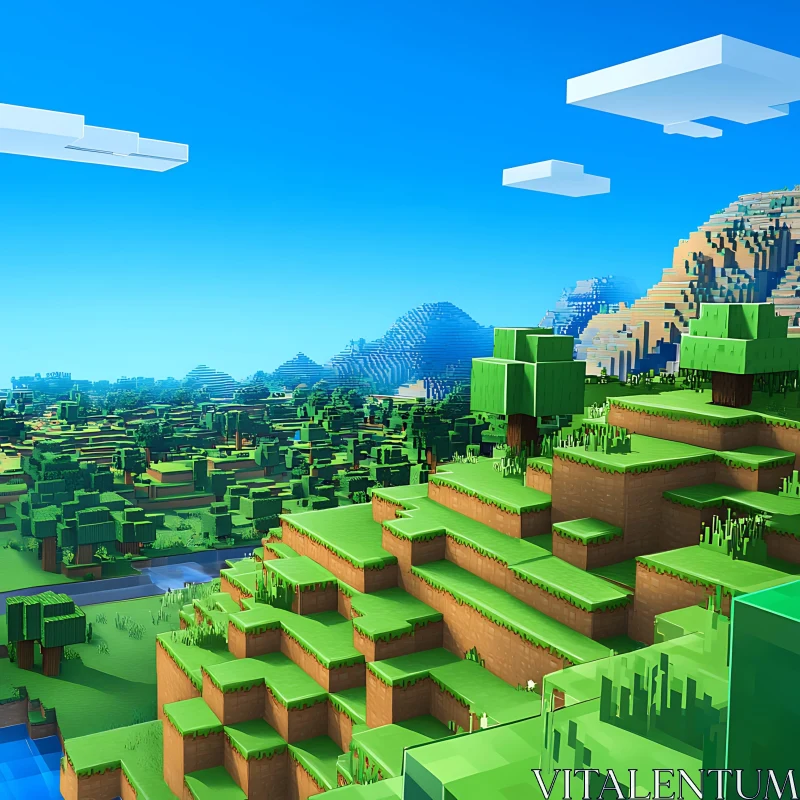 Voxel-Designed Mountainous Terrain AI Image