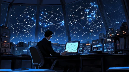 Man Analyzing Night Sky Constellations