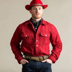 Portrait of Man in Red Cowboy Hat