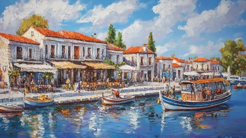 Charming Coastal Town Harbor Scene