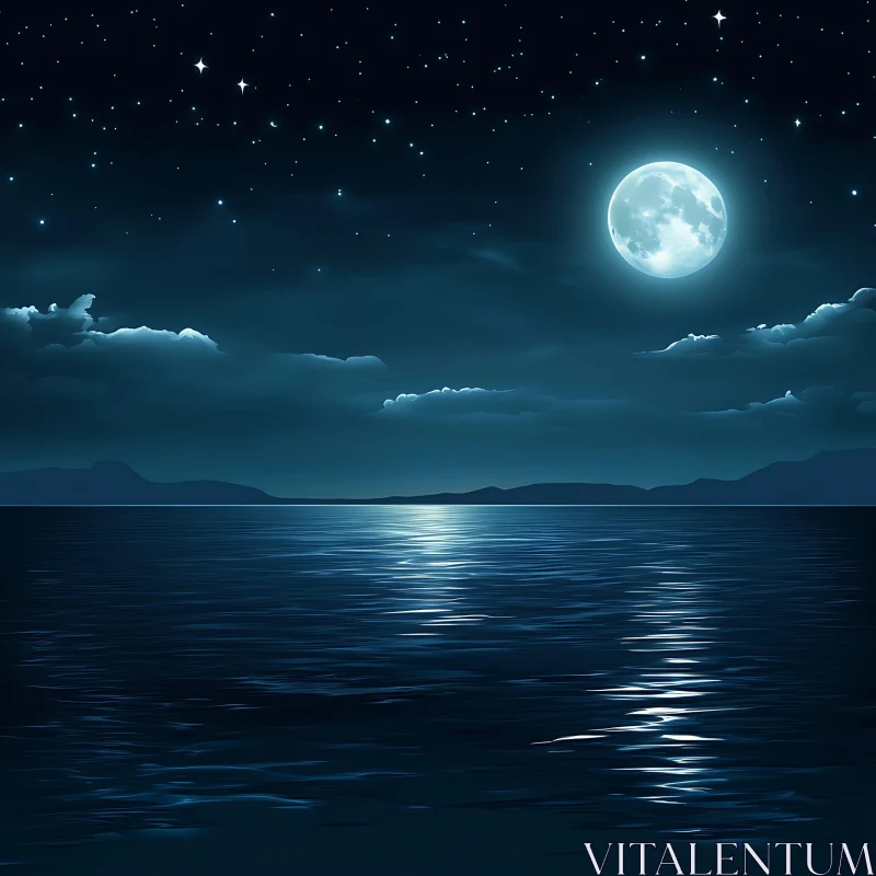 Tranquil Waters Under Moonlight AI Image