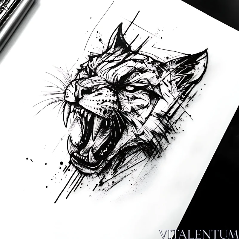 AI ART Monochrome Tiger Illustration Art