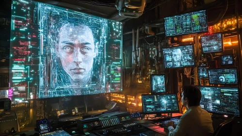 Neon Data Streams and Digital Face