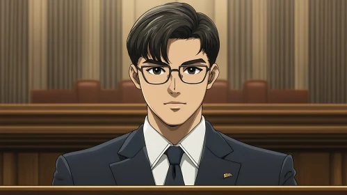 Serious Anime Character in Courtroom