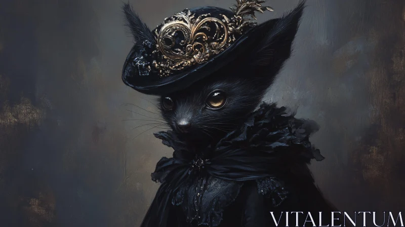 AI ART Victorian Black Cat with Ornate Hat