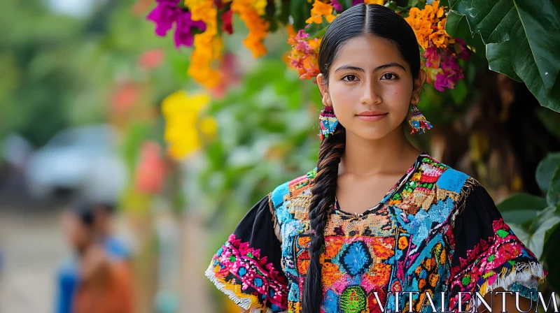 AI ART Young Woman with Flowers