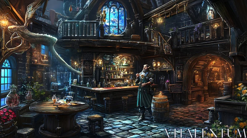 Fantasy Tavern with Elf and Dragon AI Image