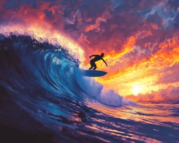 Surfing Adventure during a Stunning Sunset