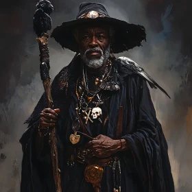 Mystical Wizard with Raven Companion