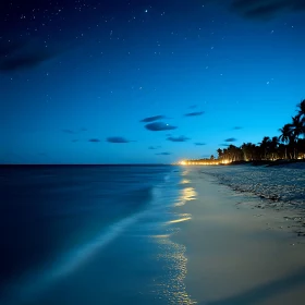 Nighttime Beach Scene with Starry Sky