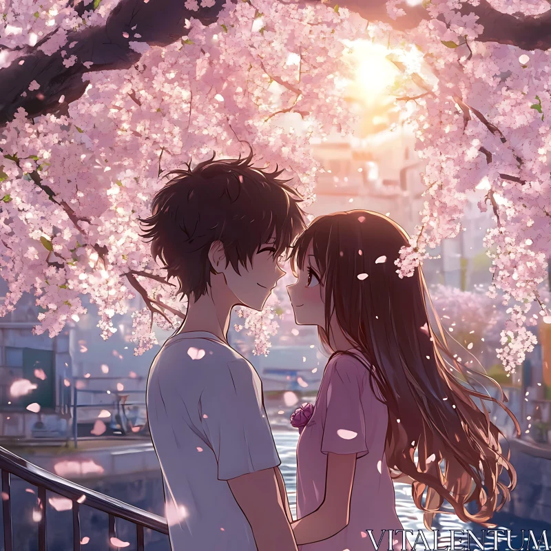 Anime Spring Love Scene AI Image