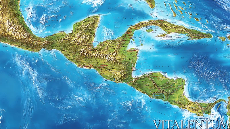 AI ART Central America Topographic Map