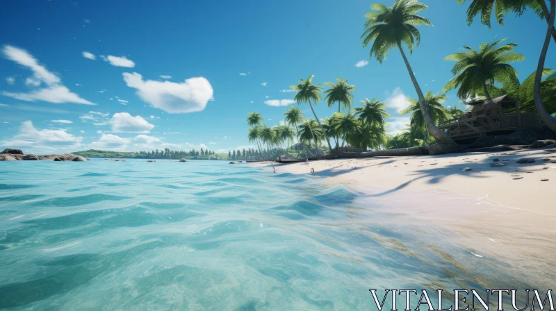 Tropical Island Oasis in Aquamarine Ocean AI Image