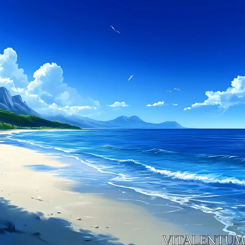 AI ART Coastal Serenity: Ocean and Sky