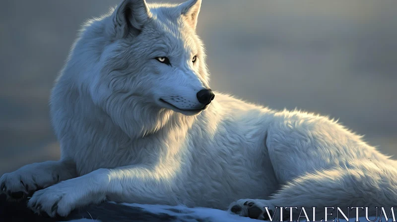 AI ART Arctic Wolf Resting on Snowy Ground