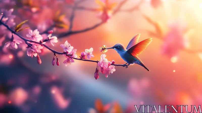 AI ART Ethereal Spring Scene with Hummingbird