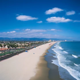 Coastal Beach Scene with Blue Sky