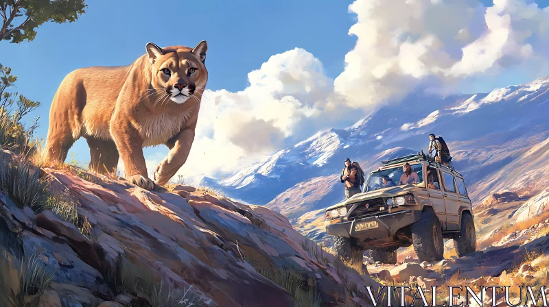 Mountain Lion and Adventurers AI Image