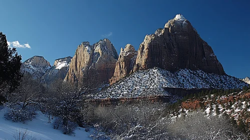 Winter Mountain Landscape with Snow