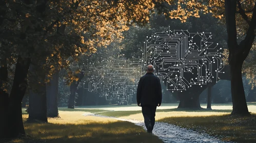 Man Walking with Circuit Board Overlay