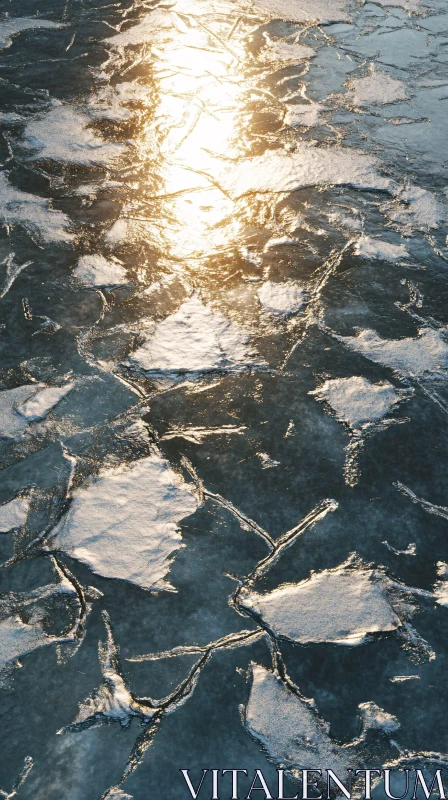 Cracked Ice with Sunlight Reflection AI Image