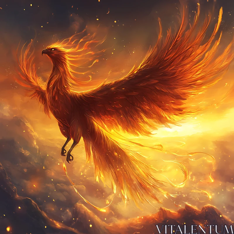 Legendary Phoenix in Fiery Ascent AI Image
