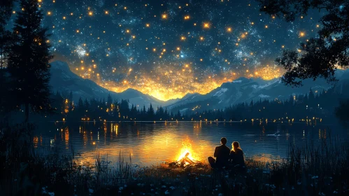 Nighttime Serenity: Couple by the Campfire