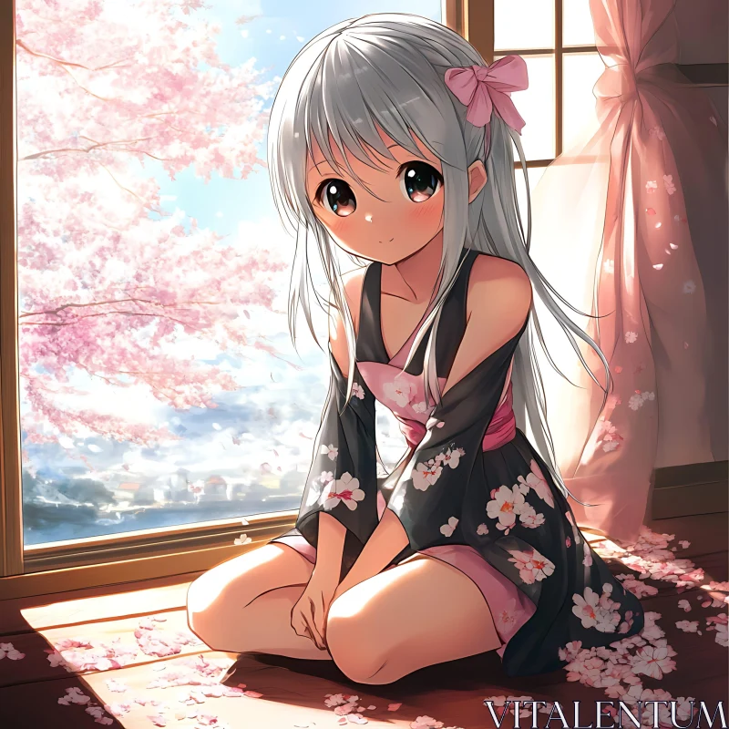 Tranquil Anime Scene with Blossoms AI Image