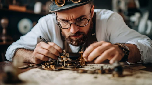 Man Crafting Steampunk Mechanism