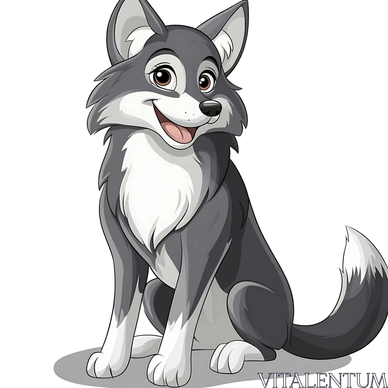 AI ART Gray and White Cartoon Wolf