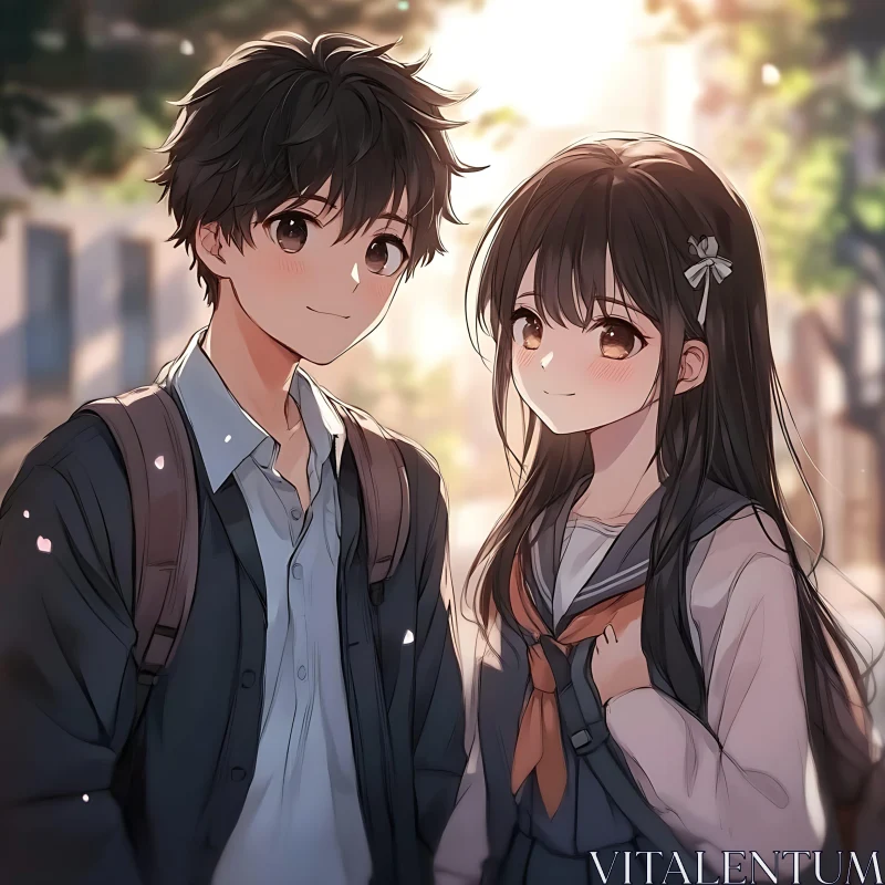 Anime School Romance at Sunset AI Image