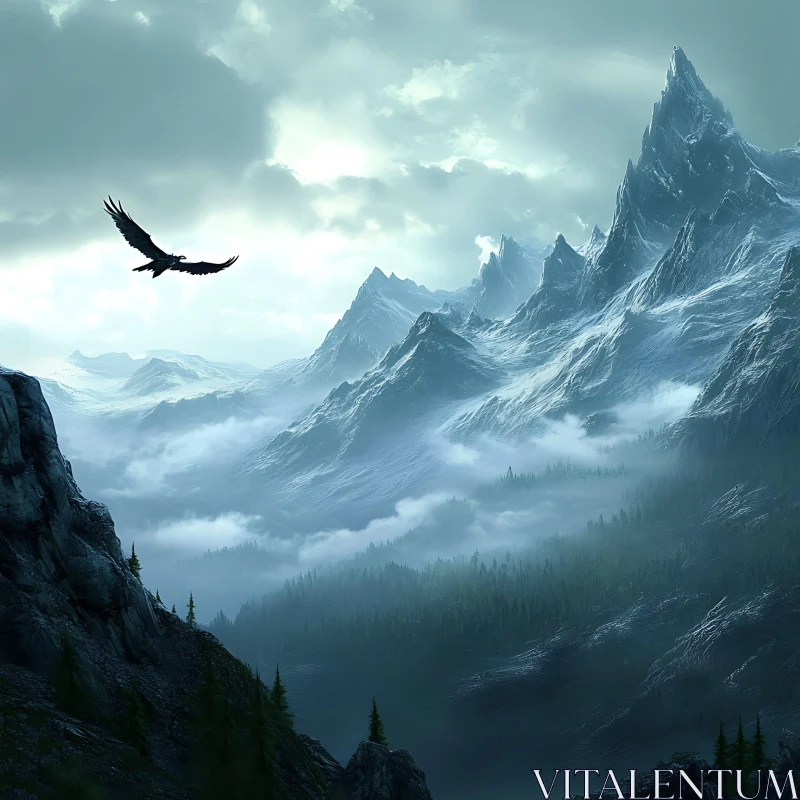 Mountain Eagle Soaring AI Image