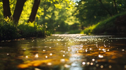 Tranquil Sunlit Forest Stream