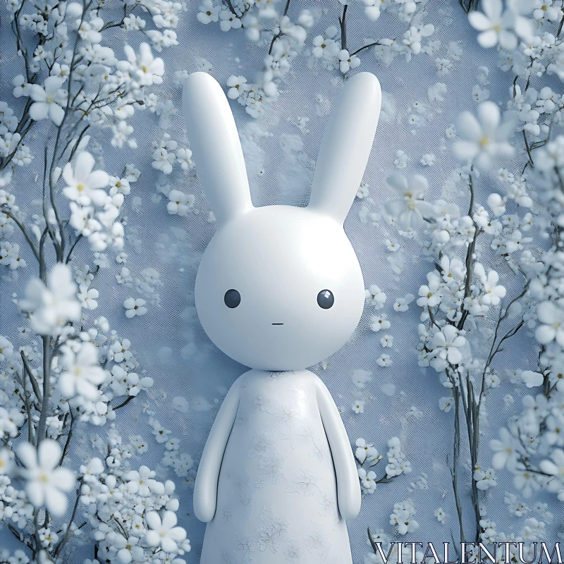 AI ART Spring Bunny Among White Blossoms