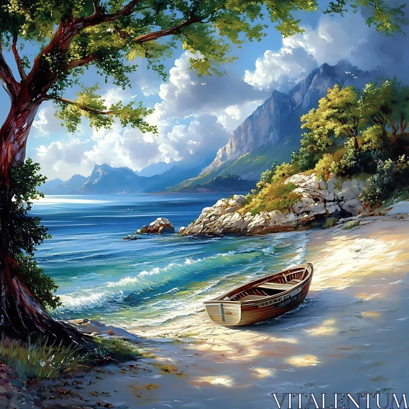 AI ART Seaside Serenity: A Boat on the Shore