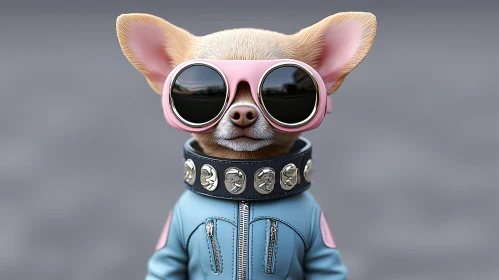 Fashionable Chihuahua with Sunglasses and Studded Collar