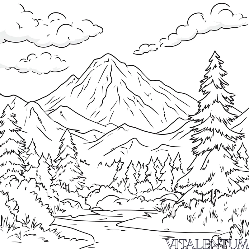 Monochrome Mountainous Landscape AI Image