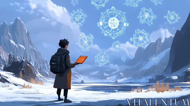 AI ART Tablet in the Winter Landscape