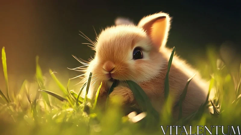 Little Rabbit Eating Grass AI Image