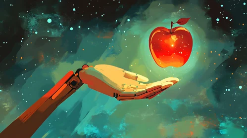 Surreal Apple Offering in Cosmic Art