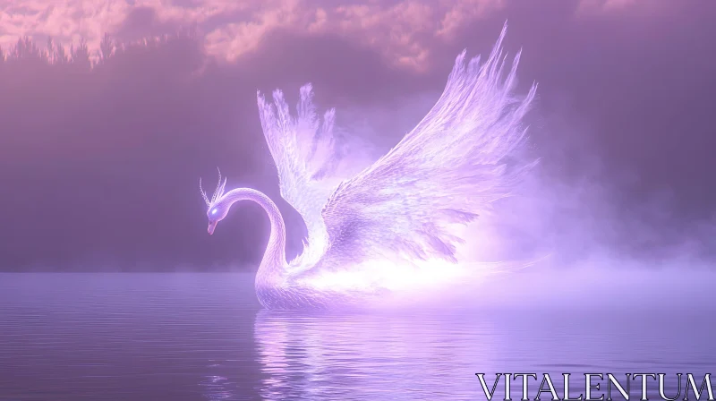 AI ART Glowing Swan on Misty Lake