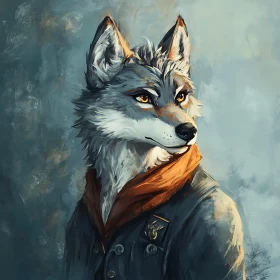 Anthropomorphic Wolf in Jacket and Scarf