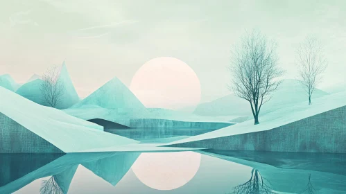 Ethereal Surrealist Landscape with Soft Sun